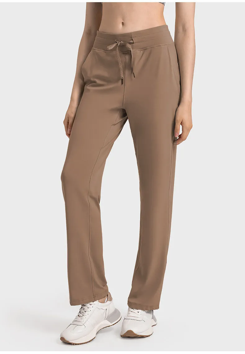 Women Wide Leg Elastic High Waisted Casual Pants Trousers with Pockets