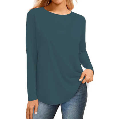 Women Ribbed Round Neck Slim Fitted T Shirts Basic Solid Long Sleeve