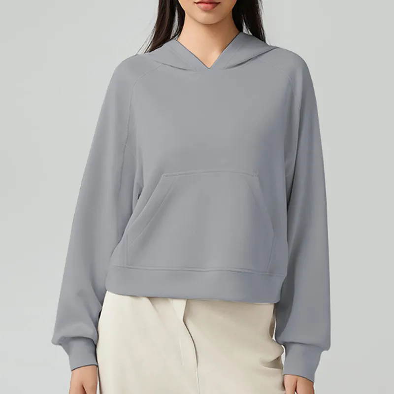 2025 Women Solid Basic Loose Hoodie Sweatshirt Long Sleeve
