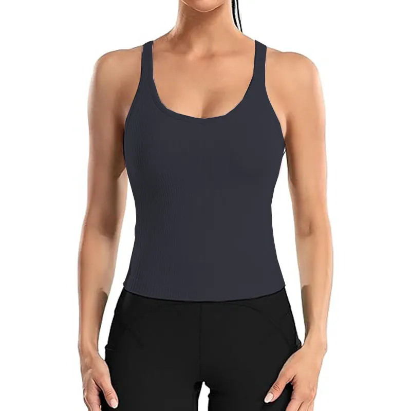 Women Tank Top with Built In Bra 4-way stretch Fabric Slim Fit Top Sport Shirt