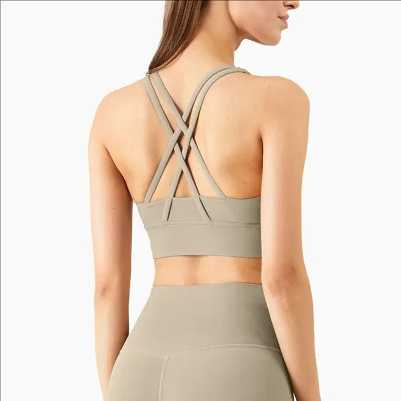 Padded Gym Yoga Sport Bras Top Women Longline Cross Strap Fitness Workout Bras