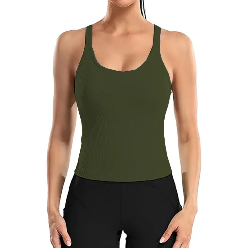 Women Tank Top with Built In Bra 4-way stretch Fabric Slim Fit Top Sport Shirt