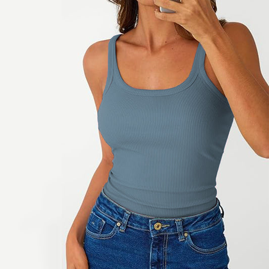 Women's Sleeveless Tank Top Form Fitting Scoop Neck Ribbed