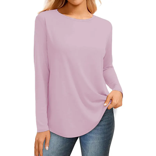 Women Ribbed Round Neck Slim Fitted T Shirts Basic Solid Long Sleeve