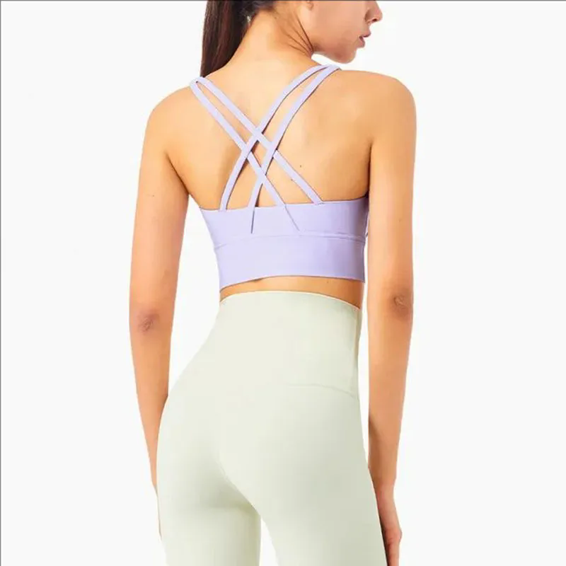Padded Gym Yoga Sport Bras Top Women Longline Cross Strap Fitness Workout Bras