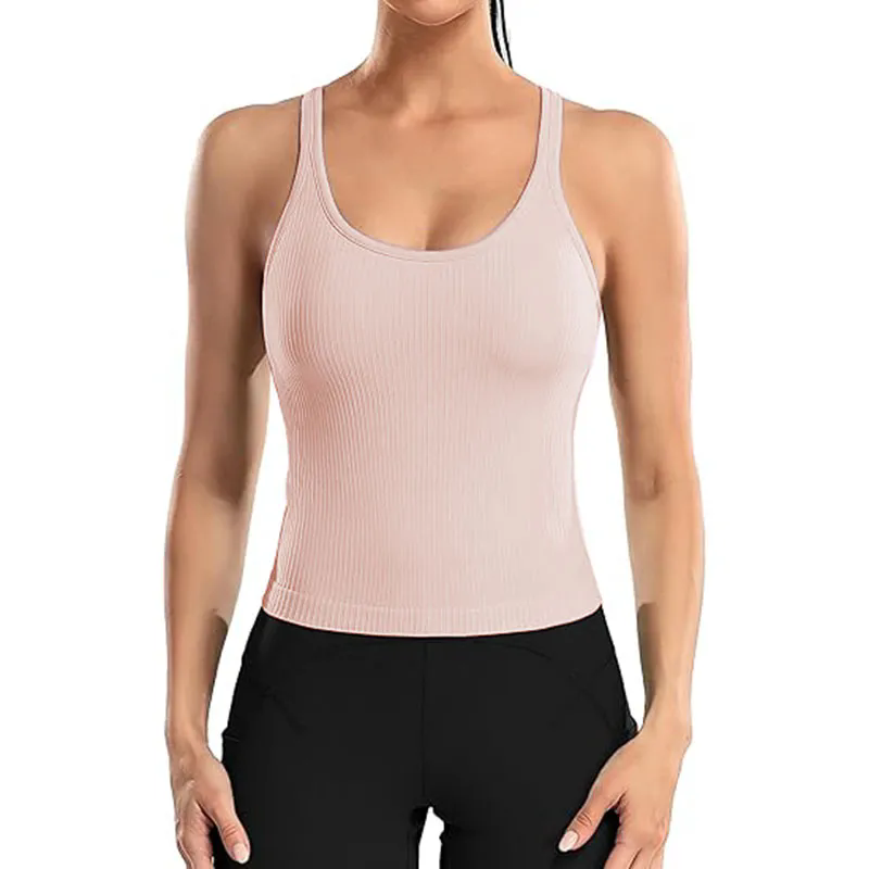 Women Tank Top with Built In Bra 4-way stretch Fabric Slim Fit Top Sport Shirt