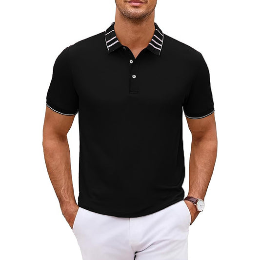 Men's golf short sleeves are moisture wicking, stretchy, and casual