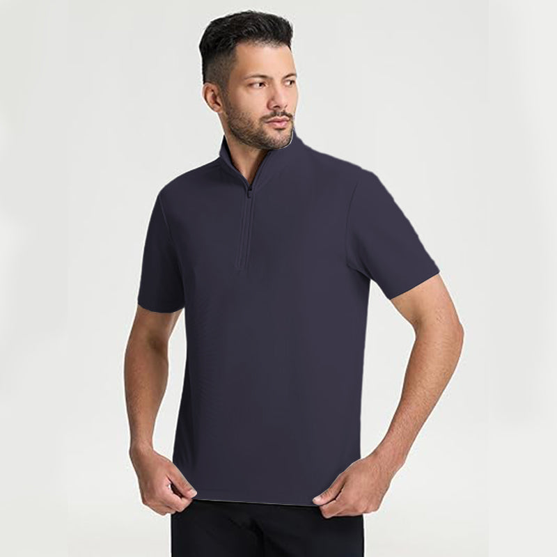 Men Zipper Collard Polo Quick Dry Golf Shirt for Tennis Casual