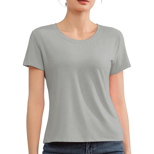 Women's Crew Neck Ribbed Fitted Shirt Basic Short Sleeves