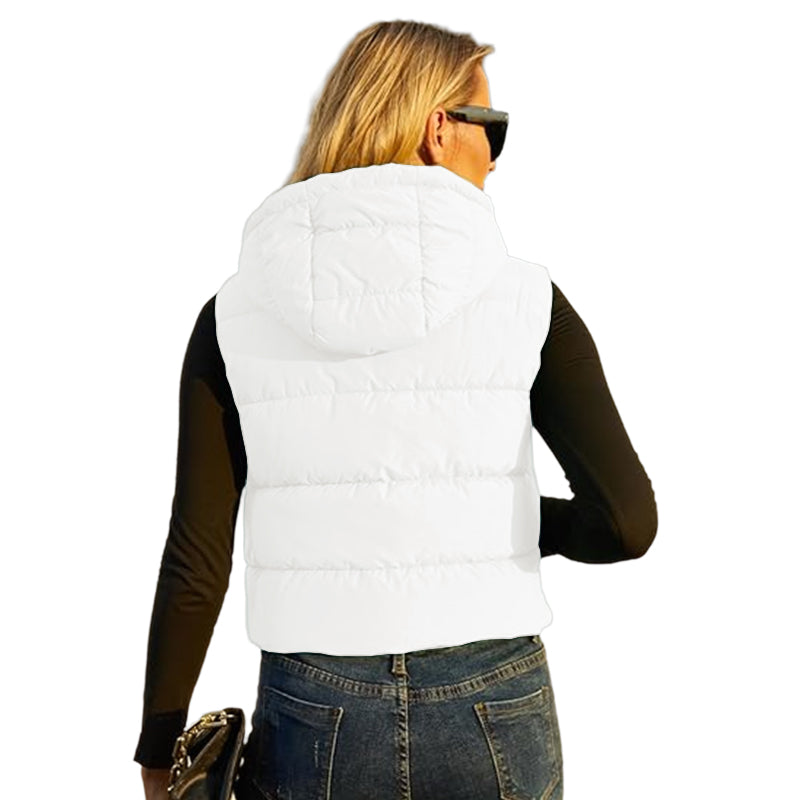 Women's Puffer Vest Sleeveless Quilted Gilet with Detachable Hood