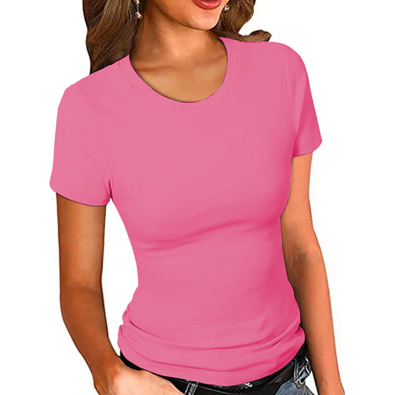 2025 Women Scoop Fitted Shirt Basic Short Sleeves