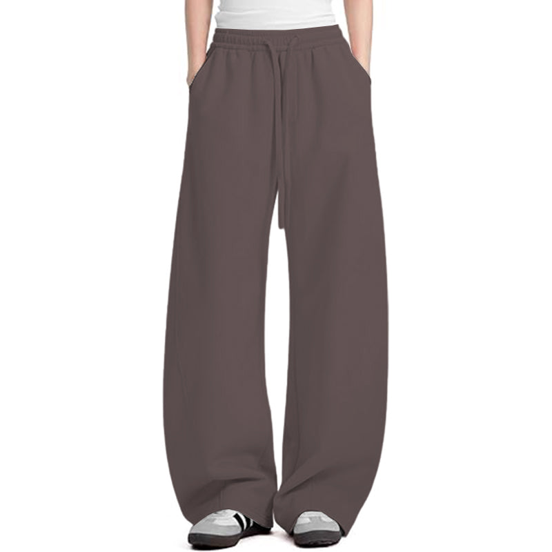 Women's wide leg sports pants with cotton elastic waistband and pocket