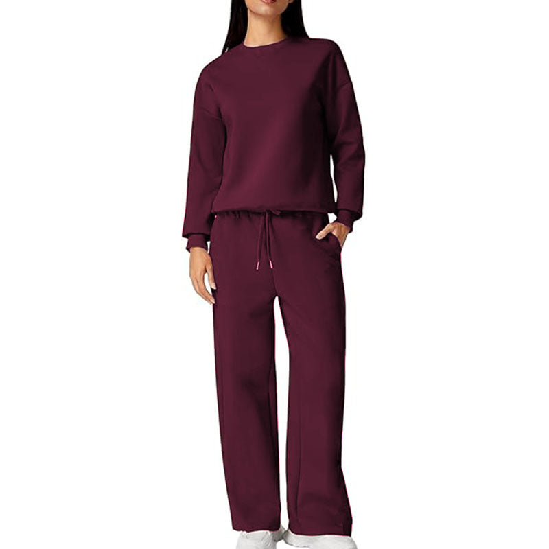 2 piece sports shirt long sleeved wide leg sports pants with pocket sportswear