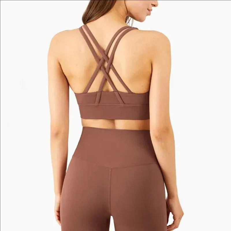 Padded Gym Yoga Sport Bras Top Women Longline Cross Strap Fitness Workout Bras