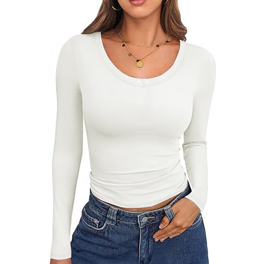 2025 Women Long Sleeve Shirts Fitted Crewneck