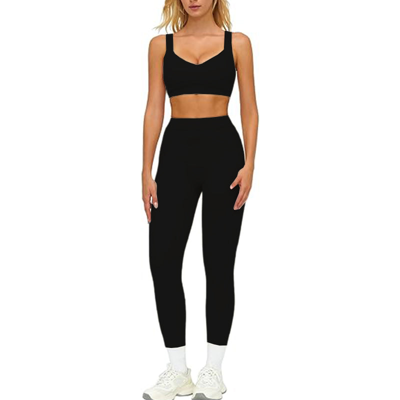 Women's 2-piece Color blocked Sports Bra High Waist and Waist Tight Yoga Pants Set