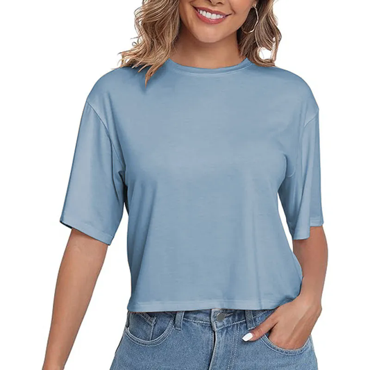 Basic for Women Short Sleeve Casual Tops Trendy Solid Loose Fit Tshirt