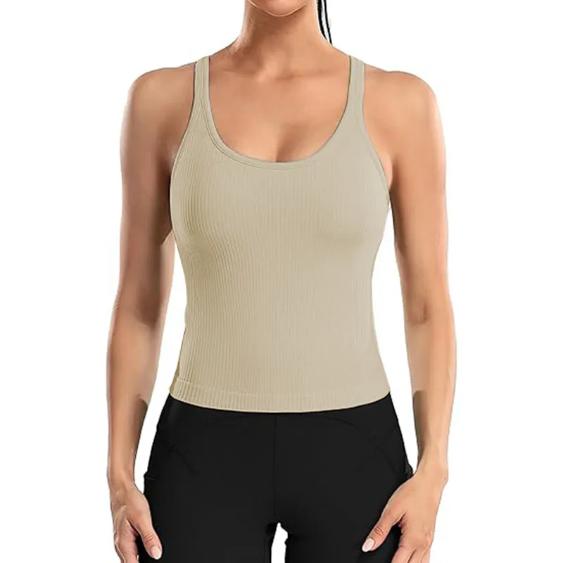 Women Tank Top with Built In Bra 4-way stretch Fabric Slim Fit Top Sport Shirt