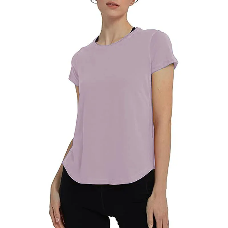 Short Sleeve Crew Sport Shirt Women Loose Plain O-neck Tank Top