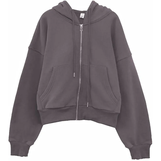 Women Drawstring Hoodie Fleece Full Zip Casual Jacket