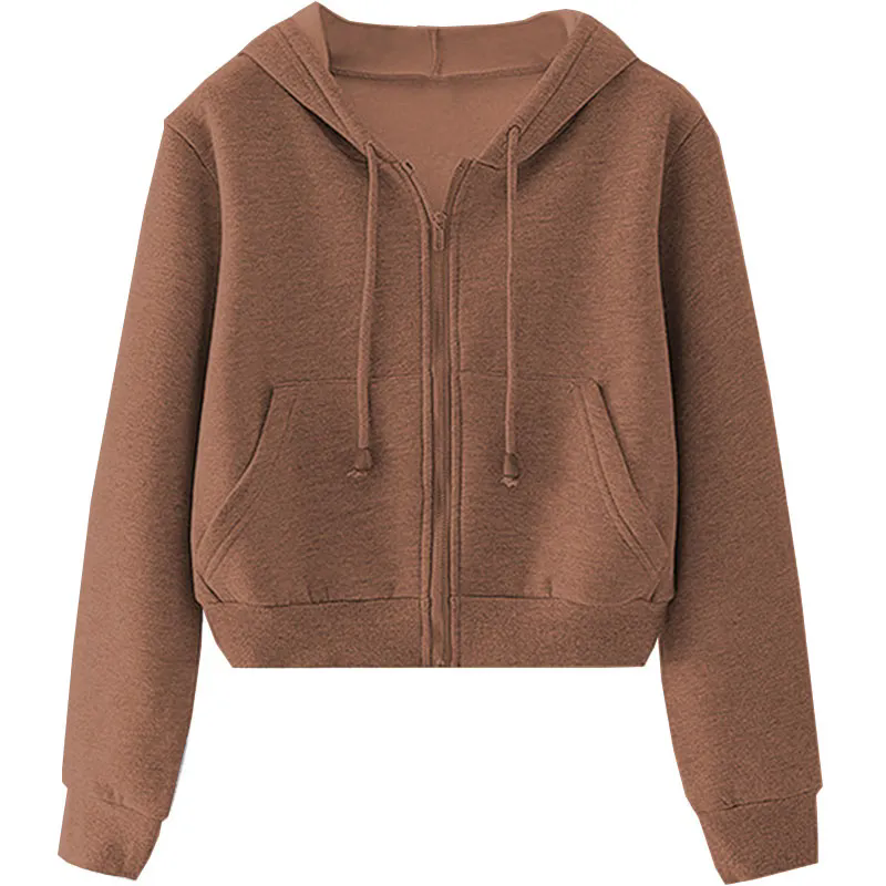 Women Casual Cropped Hoodie Hooded Jacket Top