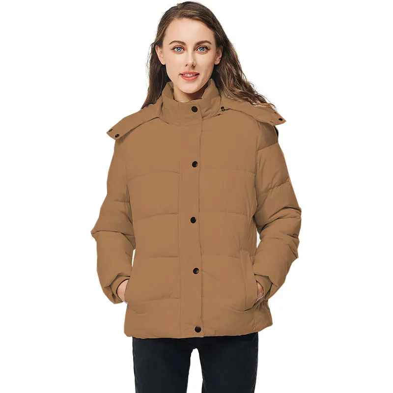 Women Puffer Jacket Long Sleeve Full Zipper Coat with Detachable Hood