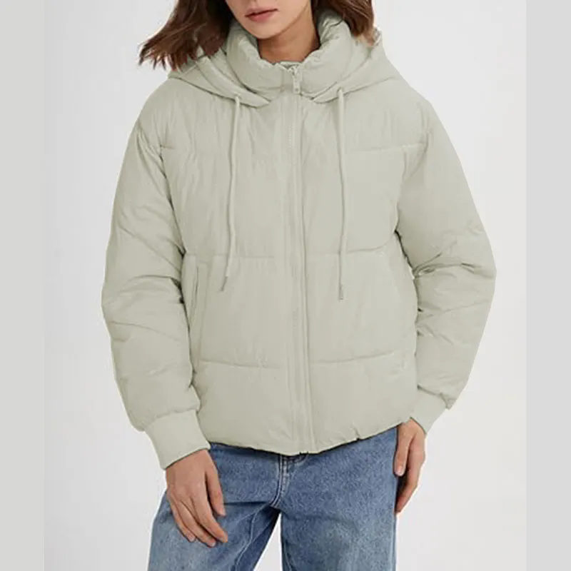 Women Hooded Puffer Jacket Zip Up Winter Quilted Warm Short Jacket Outerwear