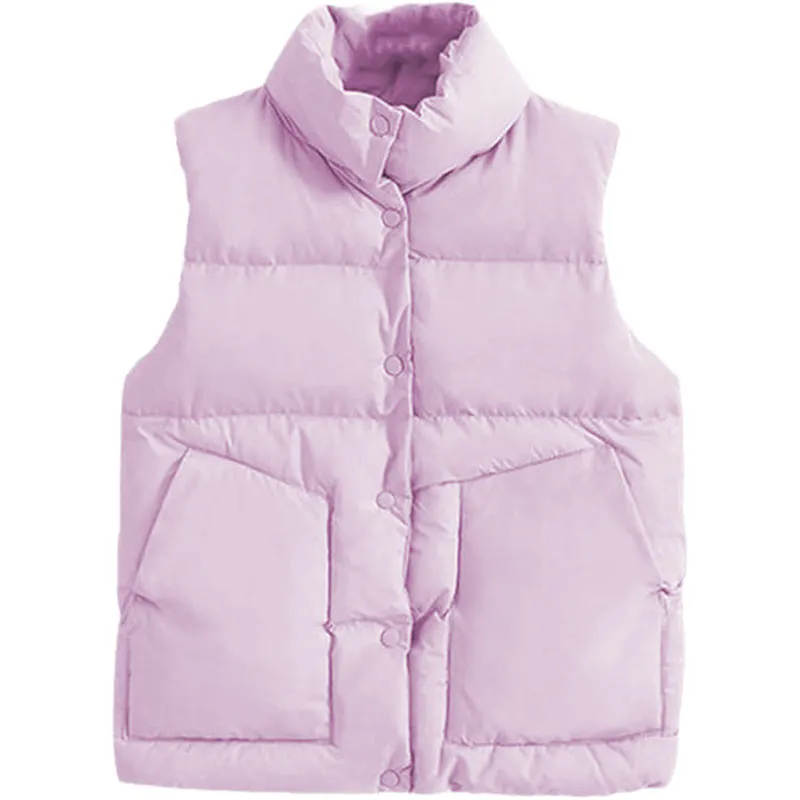 Women Stand Collar Down Jacket Warm Coat Sleeveless Winter Vest Jacket