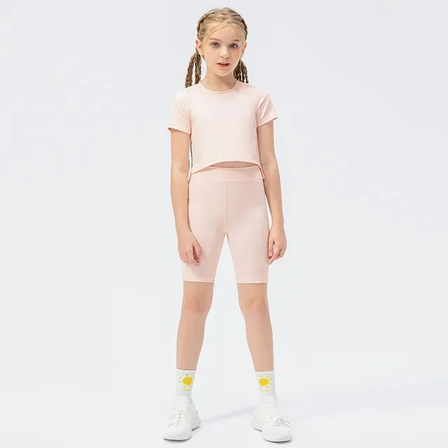 4 color 2PC Girls Kid Cute Quick Dry Breathable Stretch Shirts