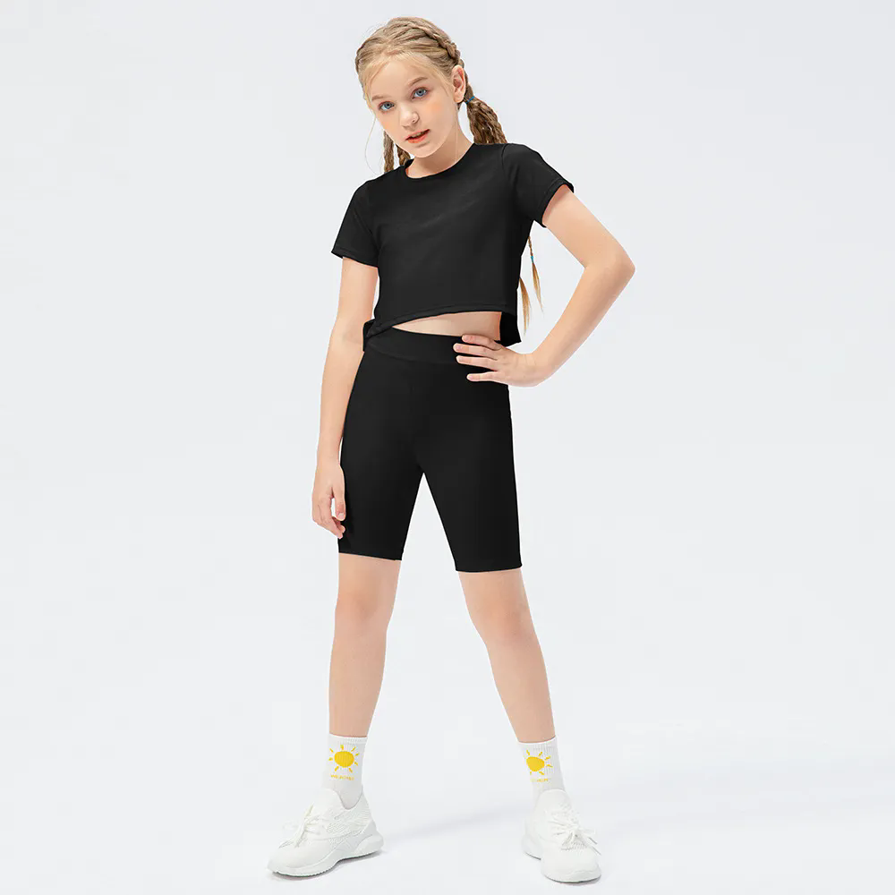 4 color 2PC Girls Kid Cute Quick Dry Breathable Stretch Shirts
