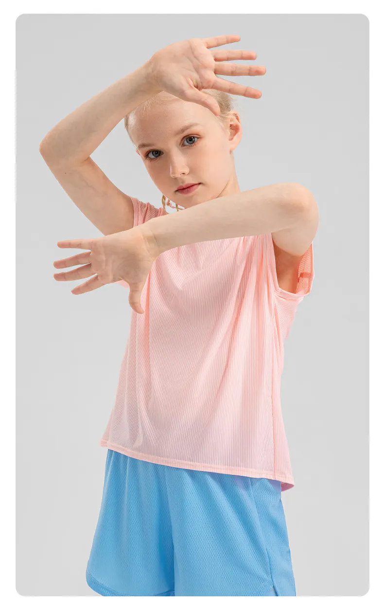 2024 Kid Girls Pleated Clothing Children Yoga Sports Dance Tank Top Shirts