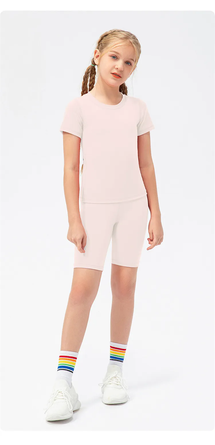 Girls Cute Quick Dry Breathable Stretch Short Sleeve Sports Dance Tank