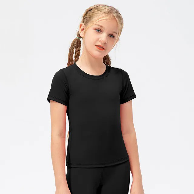 Girls Cute Quick Dry Breathable Stretch Short Sleeve Sports Dance Tank