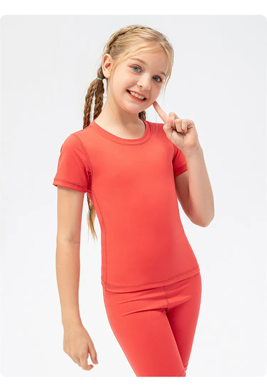 Girls Cute Quick Dry Breathable Stretch Short Sleeve Sports Dance Tank