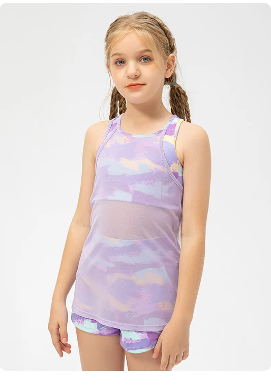 2024 2PC Girls Kid Cute Quick Dry Breathable Stretch Shirts