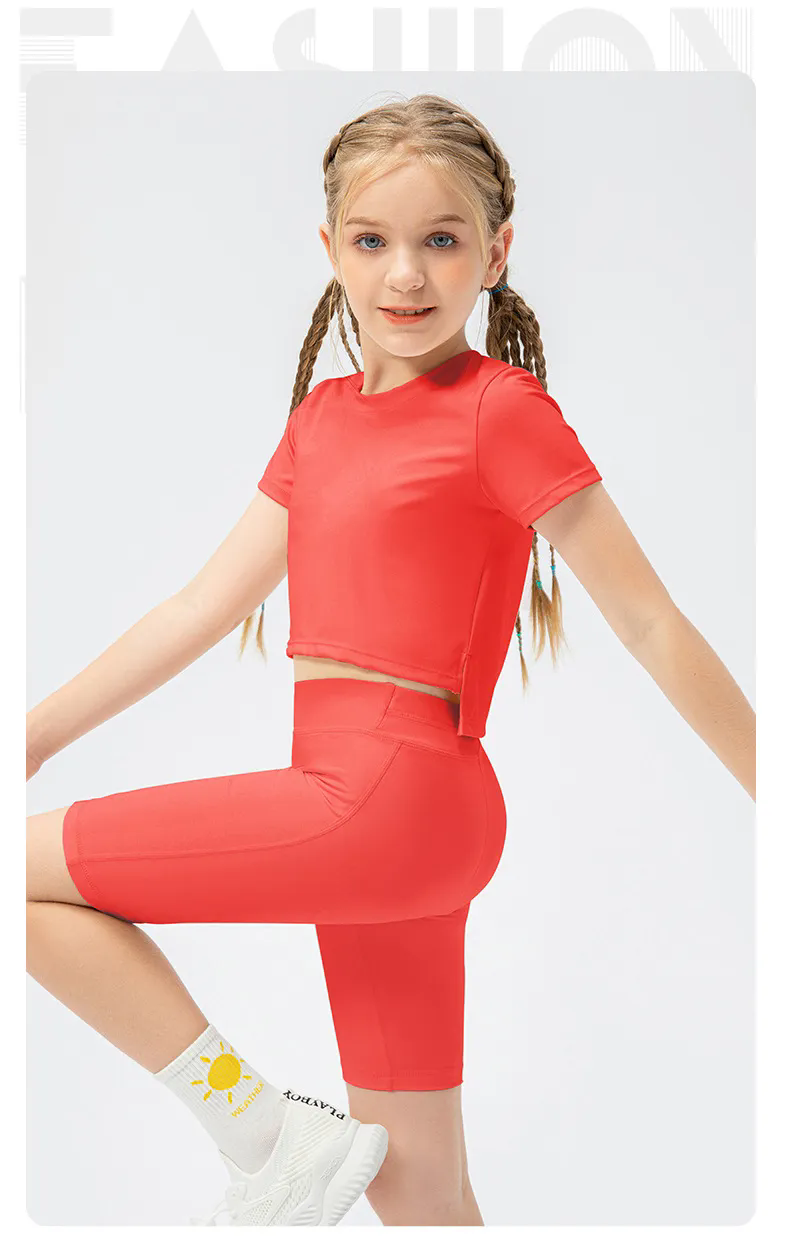 4 color 2PC Girls Kid Cute Quick Dry Breathable Stretch Shirts