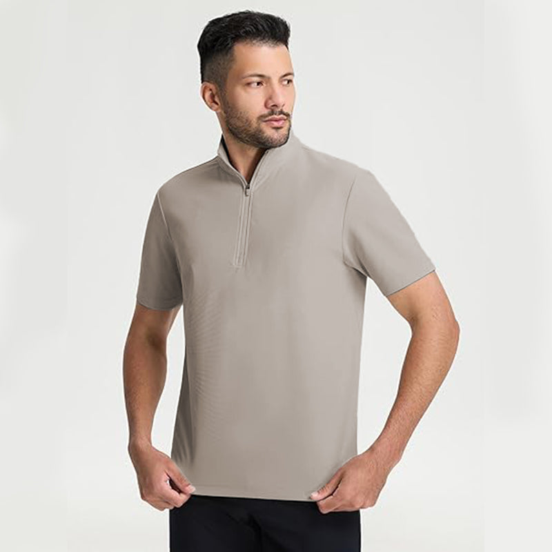 Men Zipper Collard Polo Quick Dry Golf Shirt for Tennis Casual