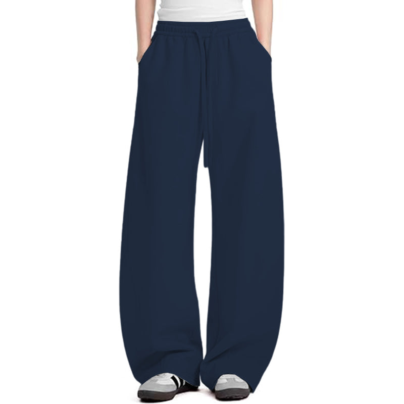 Women's wide leg sports pants with cotton elastic waistband and pocket