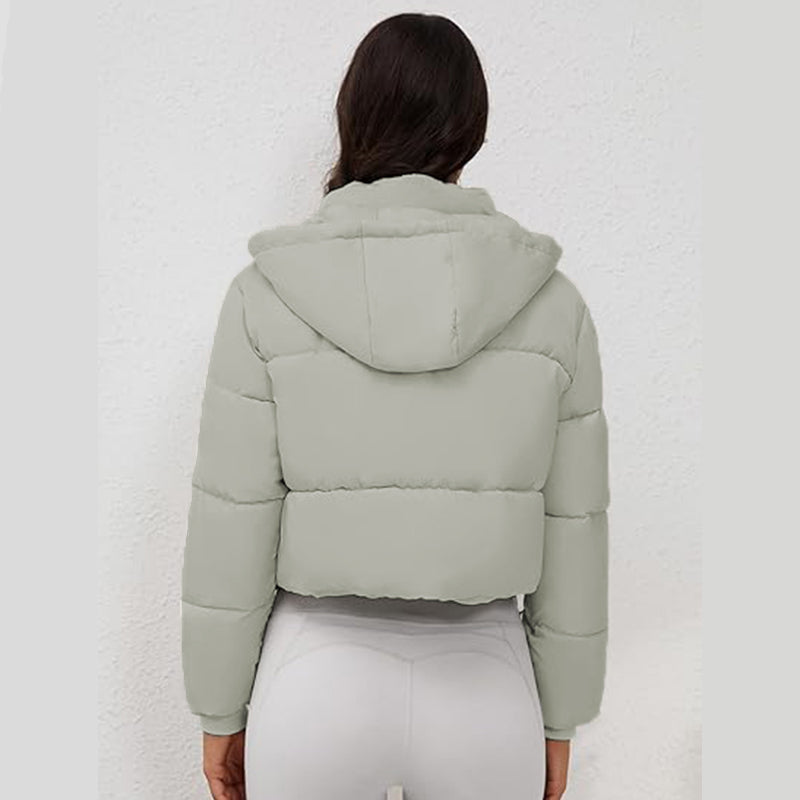 Women's Cropped Puffer Jacket Hooded Warm Padded Winter