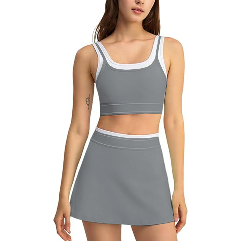 Women's Tennis Skirt High Waist A-line Skirt Tank Top with Chest Mat 2-piece Set Sports Clothing