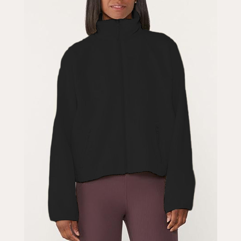 Womens Sherpa Fleece Jacket Zip Up Stand Collar Cozy Coat