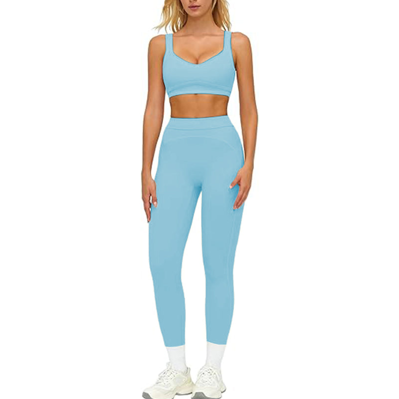 Women's 2-piece Color blocked Sports Bra High Waist and Waist Tight Yoga Pants Set