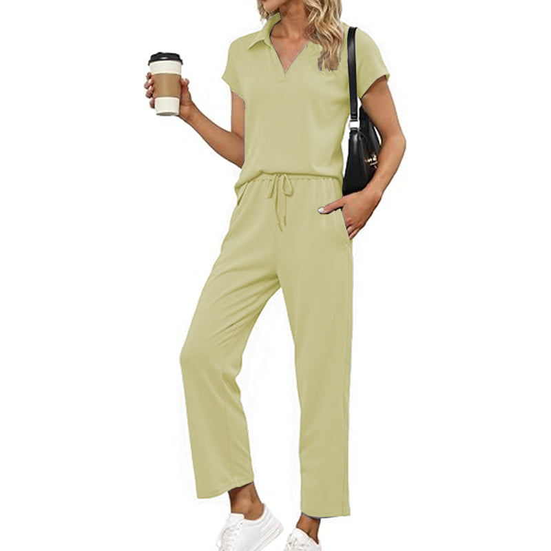 2 Piece Outfits Women Tracksuit Short Sleeve Tops And Wide Leg Long Pants