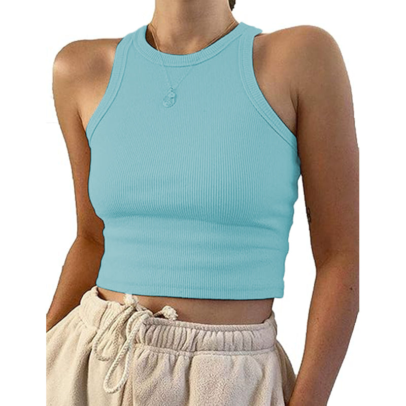 Women's basic sleeveless vest with exposed navel casual round neck tight top