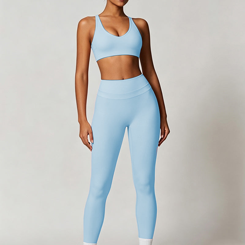Women 2 piece Color blocked Sports Bra High Waist and Waist Tight Yoga Pants Set