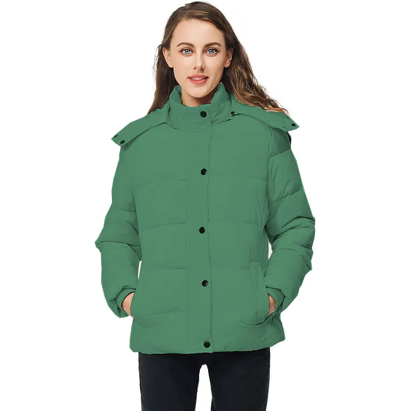 Women Puffer Jacket Long Sleeve Full Zipper Coat with Detachable Hood