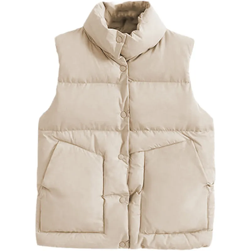Women Stand Collar Down Jacket Warm Coat Sleeveless Winter Vest Jacket