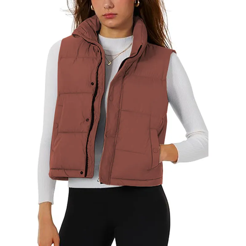Womens Puffer Vest Stand Collar Zip Up Cropped Vests