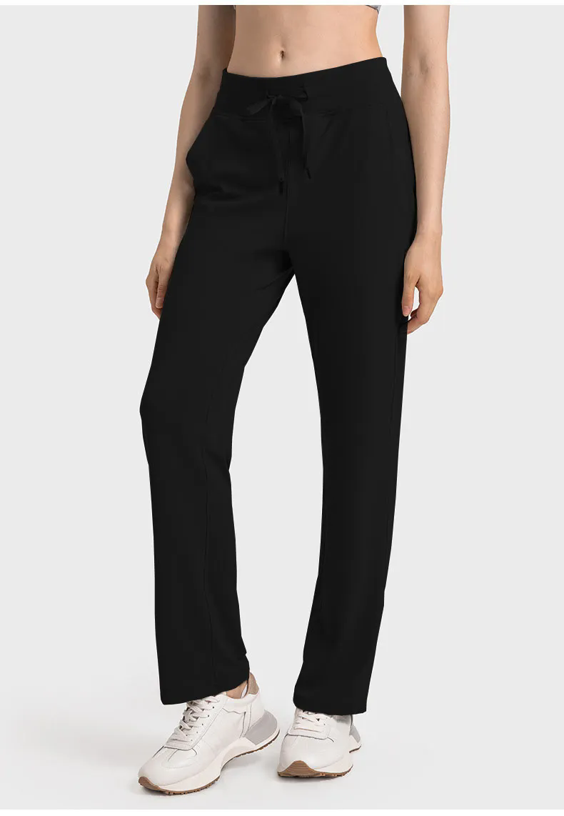 Women Wide Leg Elastic High Waisted Casual Pants Trousers with Pockets