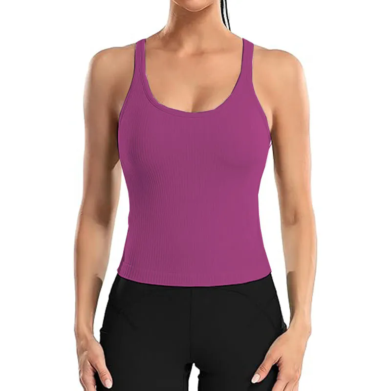 Women Tank Top with Built In Bra 4-way stretch Fabric Slim Fit Top Sport Shirt